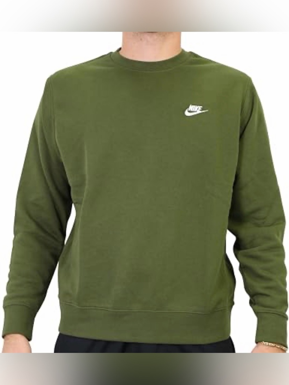 Nike Men’s Medium Olive Green Crewneck Long Sleeve Pullover Fleece Sweatshirt